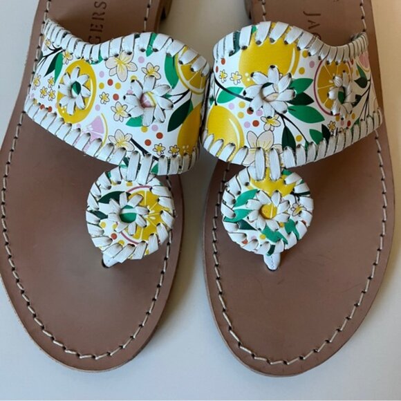 Jack Rogers Lemon Print Leather Flat Sandal - Picture 4 of 5